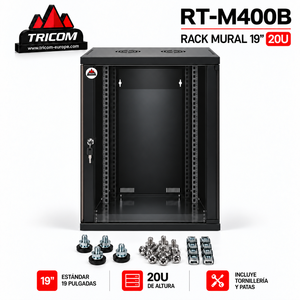 Gabinete de Servidor Metálico TRICOM de 19 Pulgadas y 20U para Montaje en Pared con Puerta de Vidrio, Cerradura, Herrajes y Patas Incluidos - Product Image 1