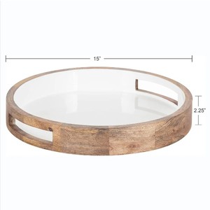 Plateau en bois de manguier fait à la main plateau de décoration en bois rond naturel et blanc plateau de service et de décoration utiliser des plateaux à bas prix approvisionnement en gros - Product Image 3