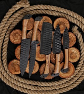 Juego de cuchillos de Chef de cocina de acero inoxidable de alta calidad hechos a mano, 5 uds., cuchillos de pelar Tang completos con hoja de Damasco, Kit de rollo de cuero - Product Image 3