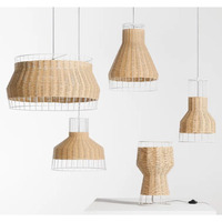 Osier fait à la main grand abat-jour en rotin rond suspension rotin suspension lumières écologique plafonnier lampe HNH