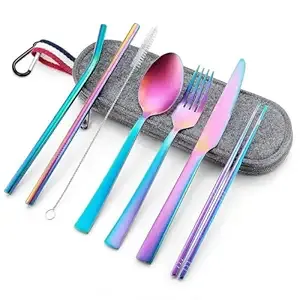 Colorato della Cina fabbrica all'ingrosso oro placcato argento acciaio inossidabile ecologico piatto cucchiaio forchetta e coltello posate Set - Product Image 5
