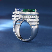 Bagues Classiques en Argent Sterling S925 avec Double Pierre Naturelle Bleue et Verte, Motif Fleur, pour Femme, Couple, Amoureux, Bijoux de Mariage et de Fête, Toi et Moi