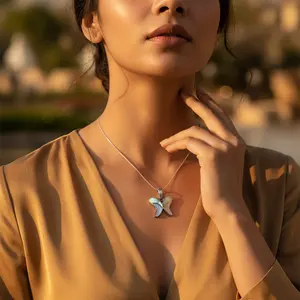 Collier pendentif papillon en argent pour femme, bijoux en pierres précieuses fines - Product Image 2