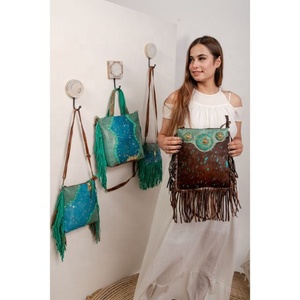 High Quality <b>Boho</b> Vintage Women's Western-Style Turquoise Stone Leather Shoulder <b>Bag</b> Single Strap Embroidery Fringe New Hide Fur - Product Image 6