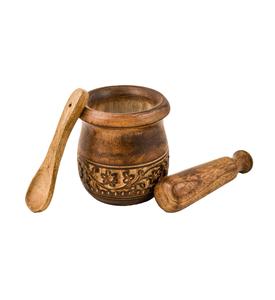 Mortero y Maja de madera tallada | Molinillo para hierbas, especias y uso en cocina, madera de mango natural grabada | Mortero hecho a mano - Product Image 5