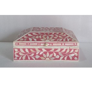 Organisateur de stockage décoratif fait à la main en noir et blanc motif floral boîte à bijoux en bois incrustée d'os durable au meilleur prix - Product Image 4