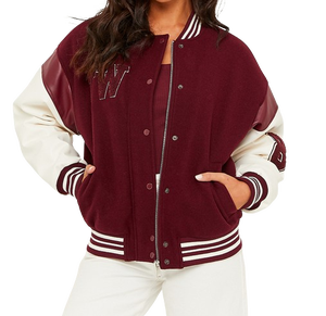 Veste de baseball personnalisée avec manches en cuir, vestes universitaires pour femmes, veste de baseball en laine d'hiver - Product Image 4