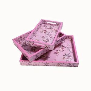 Ensemble de 3 plateaux en bois imprimés émaillés à finition lisse, plateau décoratif idéal pour les hôtels cinq étoiles, les restaurants, le service de thé - Product Image 3