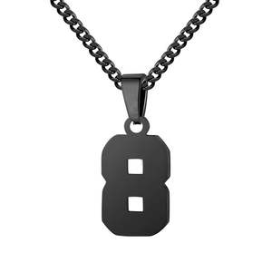 Grossiste Accessoires Bijoux Collier à pendentif en acier inoxydable noir Collier à chiffres arabes en argent pour hommes pour femmes - Product Image 6