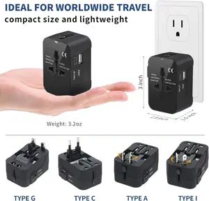 Universal Travel Adapter With USB C - All-in-One Worldwide Wall Charger With AC Power Plug Adapter For USA EU UK AUS