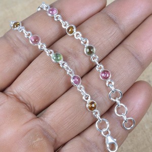 Gemstone Adjustable Handmade <b>Bracelet</b> Gift for Birthday Natural Multi Tourmaline 925 Sterling Silver October Birthstone - Product Image 4