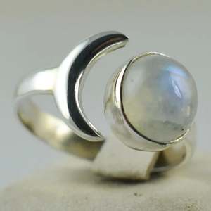 Rainbow Moonstone 925 Sterling Silver Handmade Statement Ring June Birthstone Jewelry with Pearl Boho Style Perfect Gift - Product Image 6