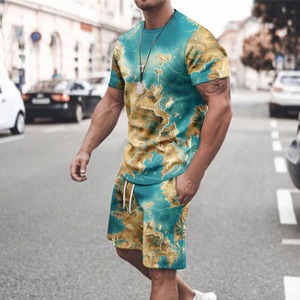 Vente en gros OEM personnalisé été couleur unie hommes chemise revers short à manches courtes sport décontracté été hommes deux pièces ensemble - Product Image 5