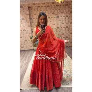 LANZAMIENTO ESPECIAL DE NAVRATRI: Tela LEHENGA CHOLI de Zain Exports, GEORGETTE Sintética con Bordes Estampados y Trabajo de Bordado Reversible para Bodas y Uso Casual - Product Image 1