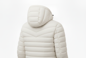 Blouson matelassé en toile à capuche pour homme, blanc nacré, haut de gamme, teint uni, léger, coupe-vent, respirant, hiver, style urbain - Product Image 4