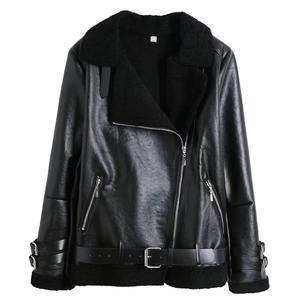 Veste en cuir d'hiver pour femme, veste aviateur, manteau d'extérieur, col en fourrure épaisse, fausse fourrure, peau de mouton, veste en PU - Product Image 5