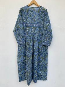 Durable Quality Printed 100% Cotton Breathable Washable Fabric Women's Casual Wear Midi <b>Dresses</b> With <b>Belt</b> From Indian Suppliers - Product Image 3