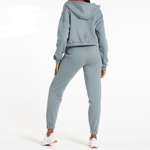 Super Soft Cotton Fleece Workout Adjustable Elastic <b>Jacket</b> Jogger Gym Tracksuits Set for Women - Product Image 2