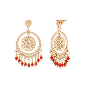 Urthn Fine Hoop Earrings <b>Red</b> <b>Beads</b> with Gold Plating Dangler Design-1312511A - Product Image 1