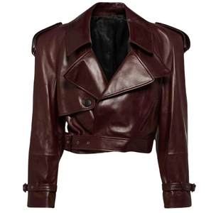 Chaquetas de Cuero de Piel de Oveja para Mujer, Estilo Premium 2025, Alta Calidad, Color Borgoña, Secado Rápido, Moda de Invierno - Product Image 4