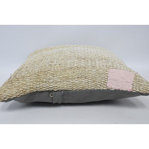 <b>Beige</b> Wool Kantha Patchwork Pillow 16x16 Inch Decorative <b>Cushion</b> Woven Embroidered Vintage Square Print Portable Bedding Pillow - Product Image 5