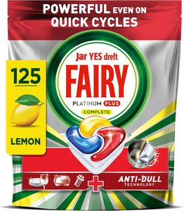 Pastillas para lavavajillas Fairy Platinum Plus Complete All-in-1, paquete de 125 unidades, aroma cítrico, con tecnología antideslustre y acción de abrillantador para una limpieza profunda - Product Image 3