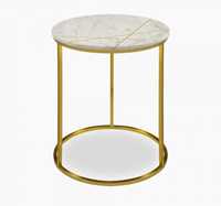 Table basse ronde moderne avec plateau blanc et base en métal doré, plateau en marbre, design contemporain, meubles de salon