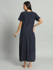 Camisón de Encaje 100% Algodón para Mujer, Mangas Medias, Largo Completo, Tela Transpirable, Cuello con Estampado Floral, Elegante, Primavera, Verano, Otoño - Product Image 5