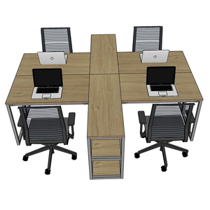 HBMN022 Minimalist Contemporary Cluster <b>Desk</b> for 4 Melamine Computer <b>Work</b> <b>Desk</b> with Shelving Office Furniture - Product Image 4