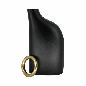 Faceted <b>Black</b> Geometric Metal <b>Vase</b> with Aluminum Decorative Accent with Matte Finish for Luxury Contemporary Home Decor - Product Image 5