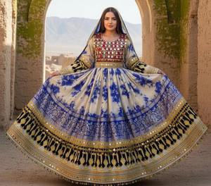 Traditional Pashtun Afghan Vintage Floor Length Handmade Floral Pattern Customizable Fabric <b>Ethnic</b> Wedding <b>Dress</b> <b>for</b> <b>Women</b> - Product Image 1