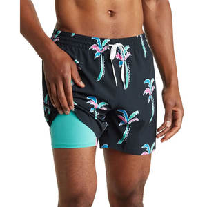 Shorts de bain pour hommes personnalisés OEM, imprimé palmier néon noir, vêtements de plage, shorts de surf à séchage rapide, vente en gros, vêtements d'été, trunks lumineux - Product Image 2