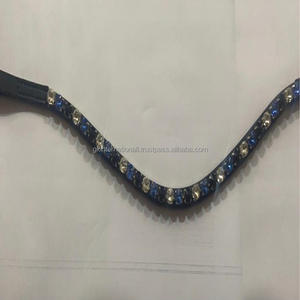 Banda de cuero para cejas de caballo, banda de pelo ondulado profundo hecha a medida con 1 fila de mega joyas plateadas y cristales azules, banda para cejas de diamante - Product Image 6