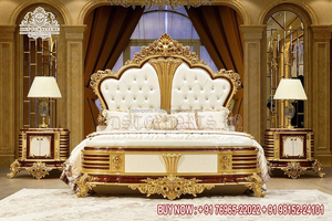 Cama y Mesitas de Noche Estilo Francés Hechas a Mano, Cama Barroca de Madera de Teca con Mesitas de Noche, Cama King Size Premium Hecha a Mano en Australia - Product Image 3