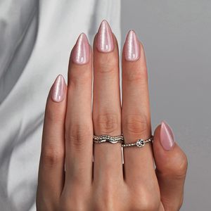 Uñas postizas KQueenest Cat Eye, 30 piezas, acrílicas, con purpurina, color nude rosa, autoadhesivas, para adultos. - Product Image 5