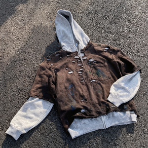 Sweat à capuche 100% coton pour hommes, ourlet brut personnalisé des fabricants avec patch effet délavé, appliques, sweats à capuche délavés à l'acide, unisexe - Product Image 1