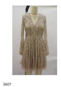 Élégant Dames Cocktail Thé-Longueur Robe De Soirée Respirant Poly-Mesh avec Perles Brodées Perles Antistatique pour les Fêtes - Product Image 4