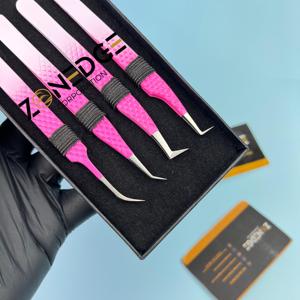Venta de pinzas para pestañas, puntas rosas, blancas y plateadas, pinzas para pestañas, agarre de diamante, punta de fibra con logotipo privado, pinzas para extensión de pestañas - Product Image 4