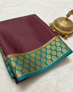 ส่าหรีผ้าไหมที่สวยงาม Mysore crape Saree ที่มีขอบจาริที่สวยงาม - Product Image 2