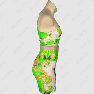 Wholesale Young Girl's Sexy One-Shoulder Yogawear Custom Logo Print Yoga Top & Cotton <b>Booty</b> Shorts with Solid Pattern - Product Image 5