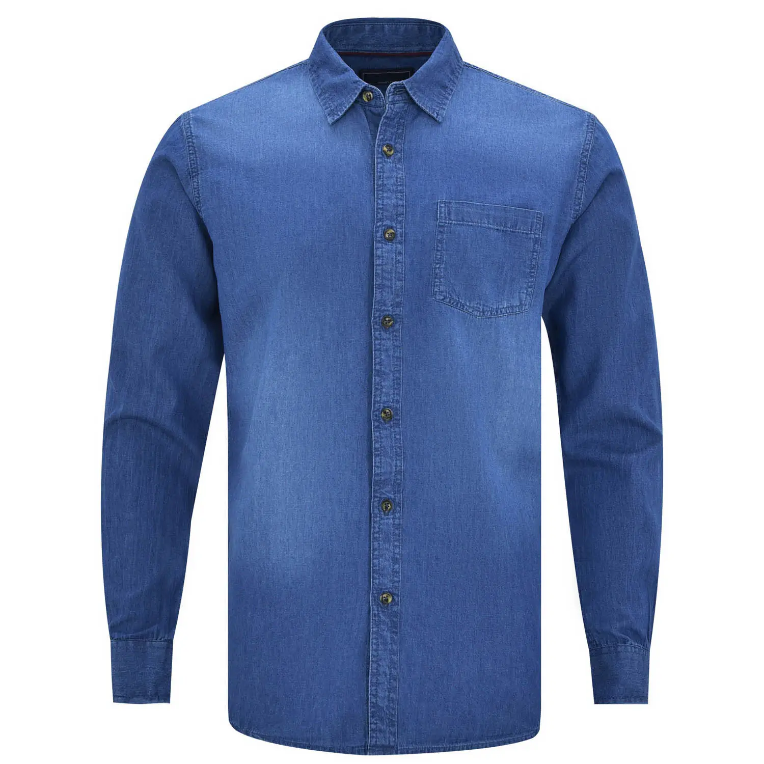 맞춤형 디자인 라이트 블루 인디고 6 온스 일본식 면 웨스턴 챔브레이 셀브엣지 데님 셔츠 남성용
