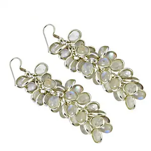 Boucles d'oreilles pendantes en argent 925 pour femmes avec pendentif en pierre de lune plaqué or, boucles d'oreilles pendantes avec diamant poire - Product Image 2