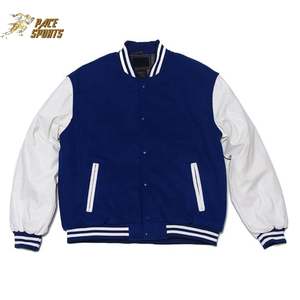 Veste universitaire de baseball de qualité supérieure pour hommes, bleu, blanc, coton et laine, nouveau design tendance, col montant, vente en gros de haute qualité - Product Image 5