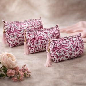 Vibrant Quilted Botanical Toiletry Pouch Set - Artisan Cotton <b>Vanity</b> Essentials - Product Image 1
