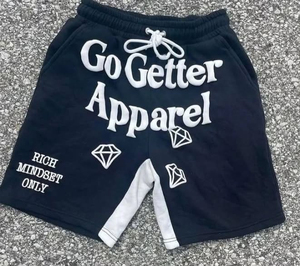 Custom Vintage Men's <b>Gym</b> Running <b>Shorts</b> 100% Cotton Puff Print Screen Foam Mesh Solid Pattern Nonwoven Weaving Method - Product Image 3