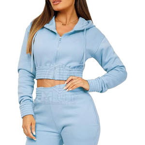 Ladies Plus Size Tracksuit Hot Selling Women's Solid <b>Crop</b> <b>Top</b> Track Suits <b>Set</b> Custom Size with Low MOQ Solid Pattern for Winter - Product Image 2
