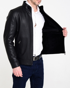 Chaqueta de Invierno de Cuero Genuino para Hombre, Cuello Alto, Logotipo Frontal, Moda, Calidad Premium, Venta al Por Mayor, Personalizable, Suministro al Por Mayor OEM - Product Image 2