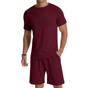 Color sólido al por mayor verano chándal ropa informal y cómoda media manga 100% algodón verano chándal para hombres - Product Image 5