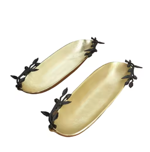 High Quality Handcrafted Designer Aluminium <b>Serving</b> <b>Tray</b> Modern Luxury <b>Gold</b> Silver Set for Home & Restaurant Decorative Purpose - Product Image 6