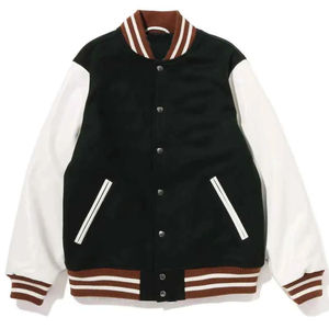 Veste de baseball pour homme élégante 2024, corps en laine de haute qualité avec manches en cuir véritable, vêtement d'hiver long, état neuf - Product Image 1